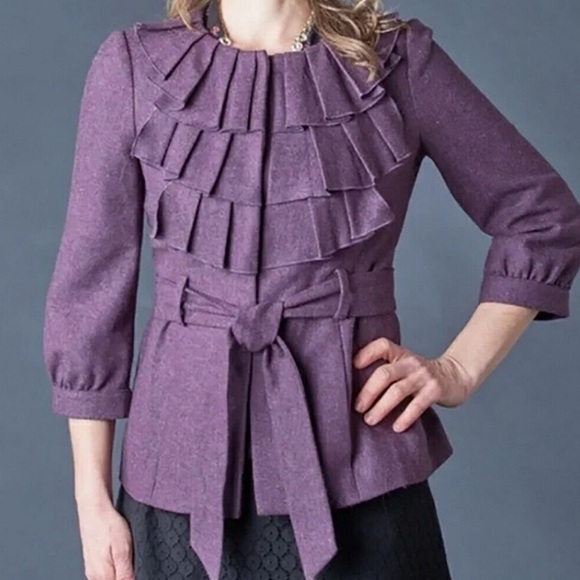 Anthropologie Jackets & Blazers - ANTHROPOLOGIE Tabitha Foliage Finder Purple Pleated Belted Wool Jacket